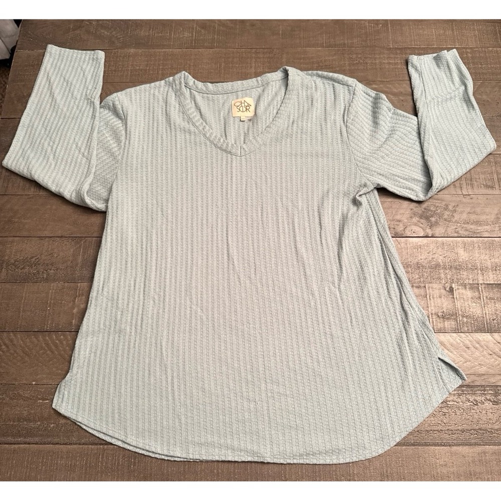 Chaser Women's‎ Teal Waffle Knit Long Sleeve Tee Size XXL
